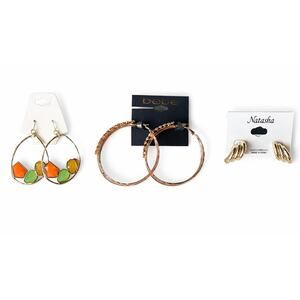 Earrings Bundle Lot of 3 | Bebe Hoops, Geometric Hoops & Gold Studs | NWT